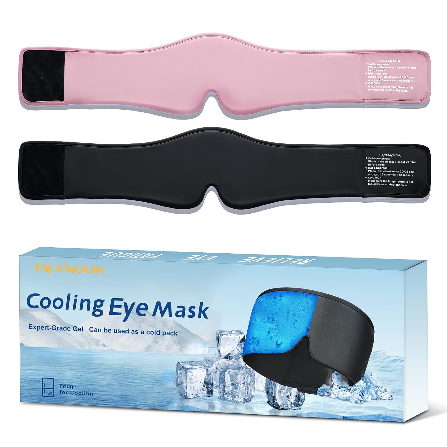 FACEMOON Cooling Gel Eye Mask 2-Pack – Black & Pink